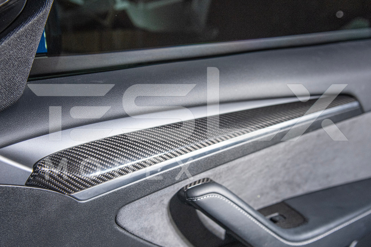 2020-23 Tesla Model 3 & 20-24 Y Carbon Fiber Interior Door Trim Panel Cover