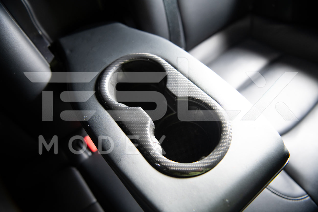 2020-23 Tesla Model 3 & 20-24 Y Carbon Fiber Interior Rear Water Cup Frame