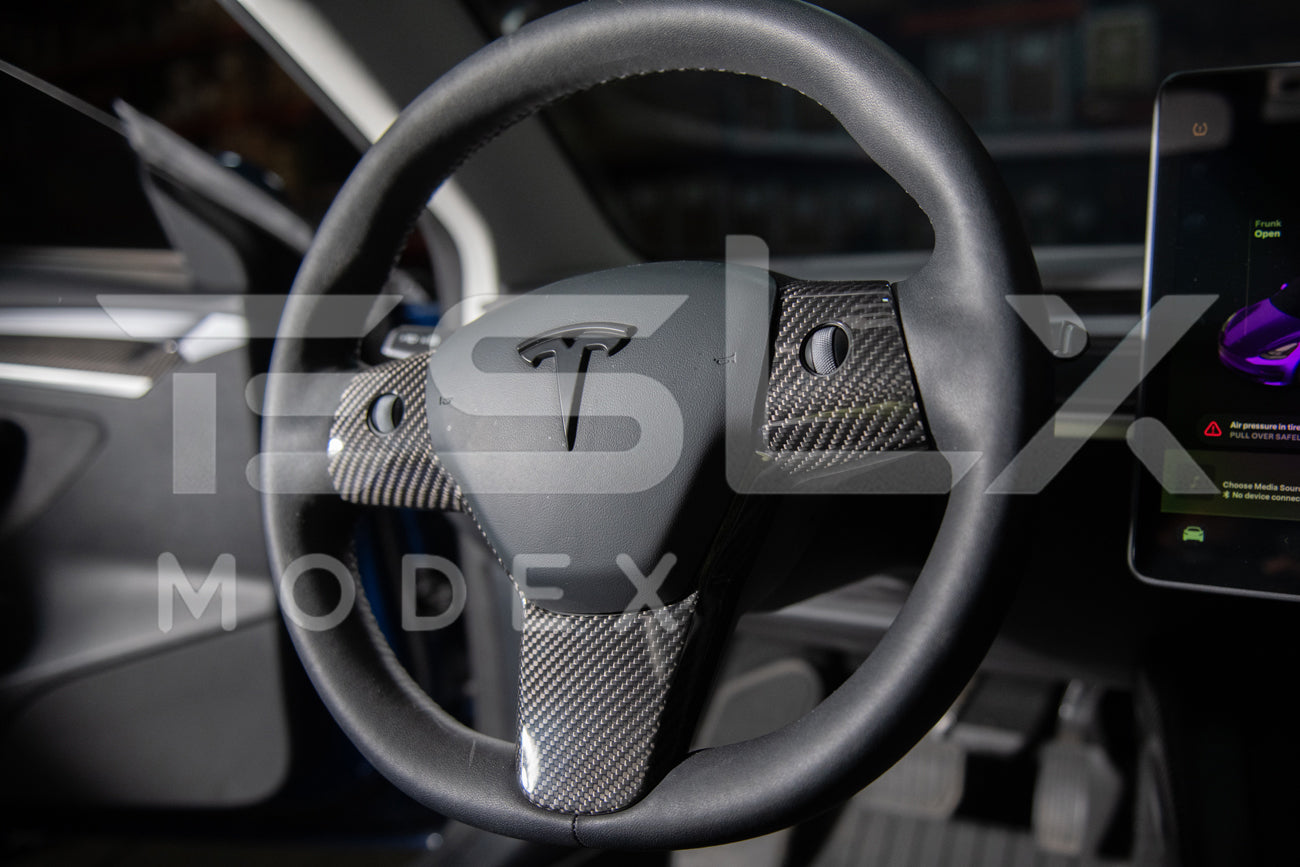 2020-23 Tesla Model 3 & 20-24Y Carbon Fiber Interior Steering Wheel Cover