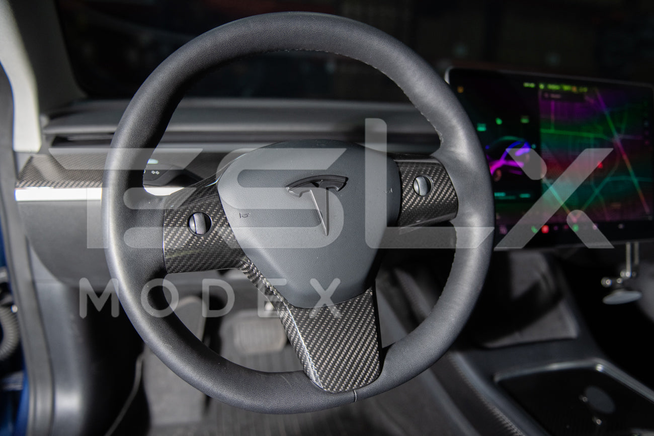 2020-23 Tesla Model 3 & 20-24Y Carbon Fiber Interior Steering Wheel Cover