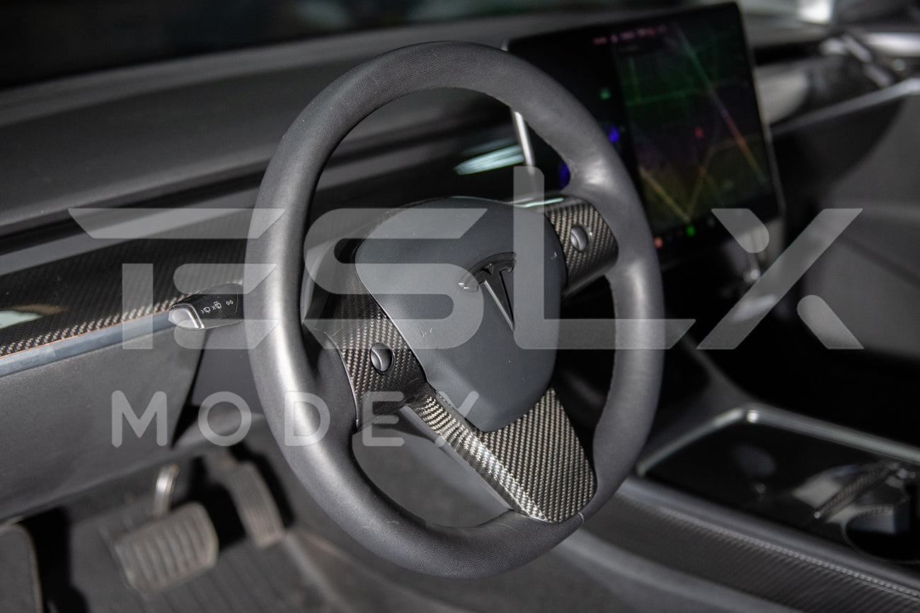 2020-23 Tesla Model 3 & 20-24Y Carbon Fiber Interior Steering Wheel Cover