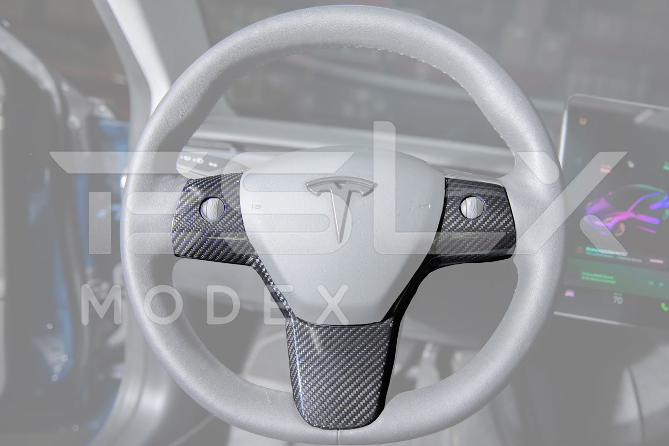 2020-23 Tesla Model 3 & 20-24Y Carbon Fiber Interior Steering Wheel Cover