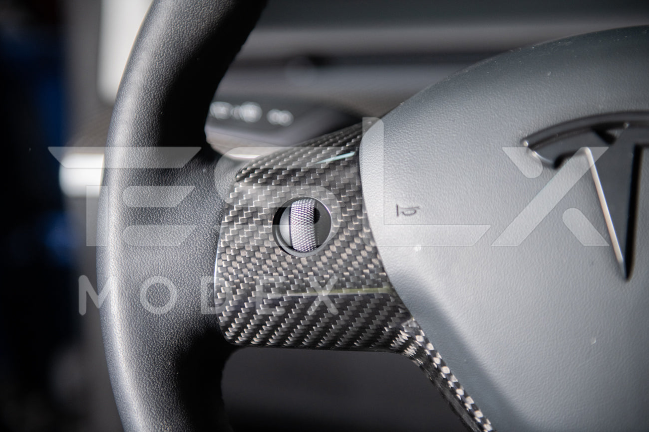 2020-23 Tesla Model 3 & 20-24Y Carbon Fiber Interior Steering Wheel Cover