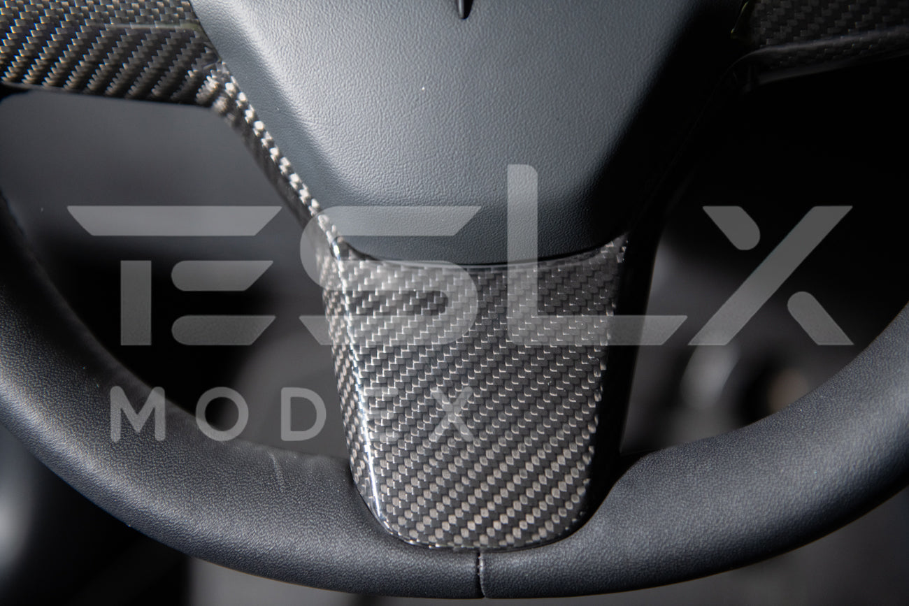 2020-23 Tesla Model 3 & 20-24Y Carbon Fiber Interior Steering Wheel Cover
