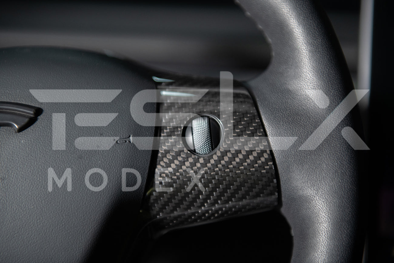 2020-23 Tesla Model 3 & 20-24Y Carbon Fiber Interior Steering Wheel Cover