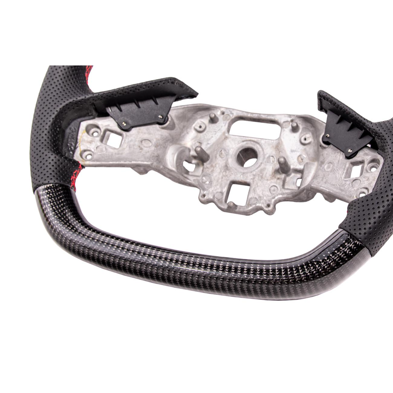 2020-Up Corvette C8 CARBON FIBER Perforated Leather Red Stripe Steering Wheel