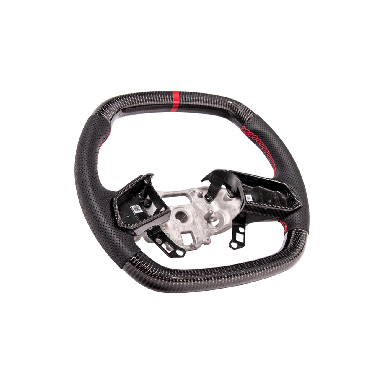 2020-Up Corvette C8 CARBON FIBER Perforated Leather Red Stripe Steering Wheel