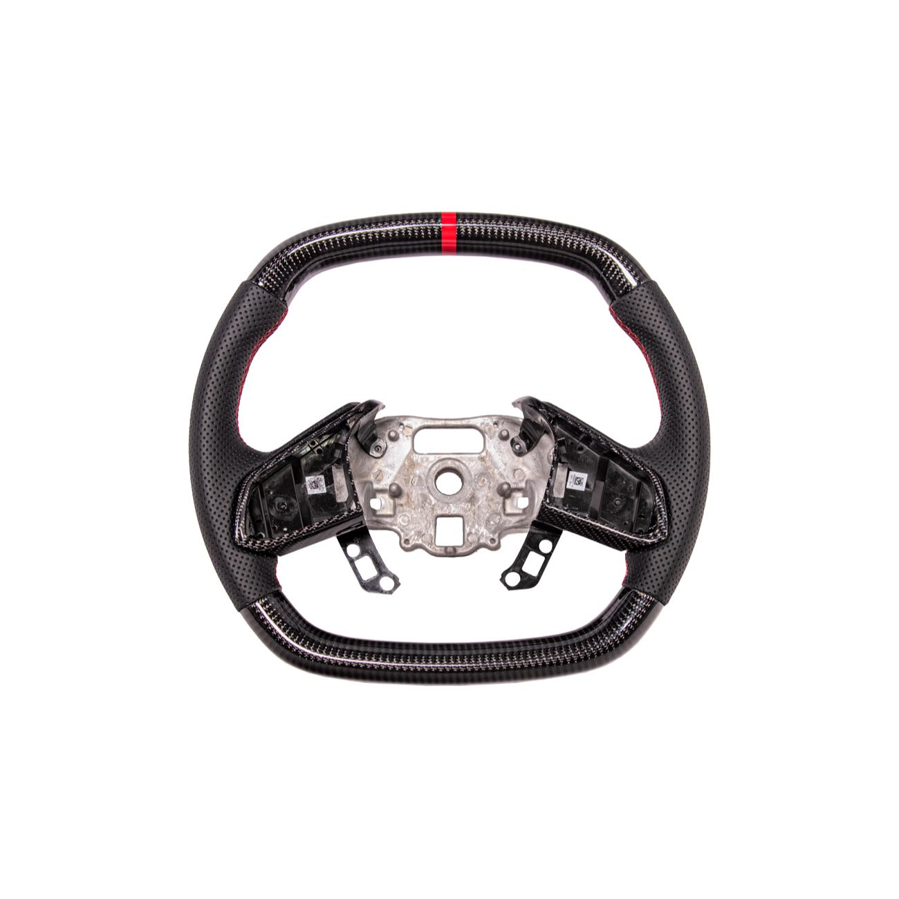 2020-Up Corvette C8 CARBON FIBER Perforated Leather Red Stripe Steering Wheel