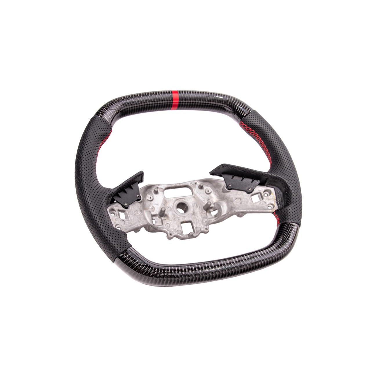 2020-Up Corvette C8 CARBON FIBER Perforated Leather Red Stripe Steering Wheel