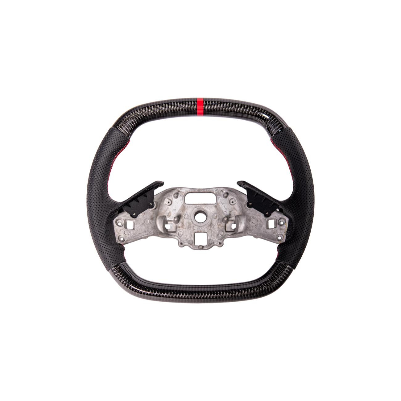 2020-Up Corvette C8 CARBON FIBER Perforated Leather Red Stripe Steering Wheel