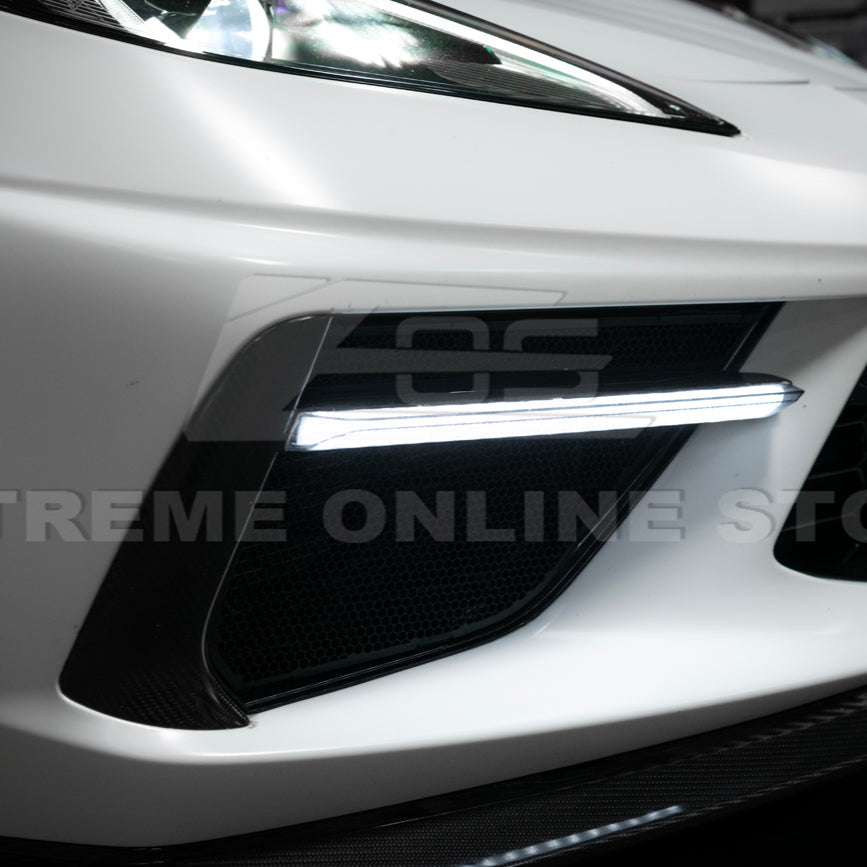 2020-Up Corvette C8 DRY CARBON FIBER Sequential LED DRL Light Bar Bezel Insert