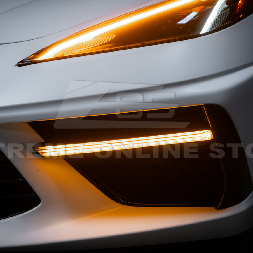 2020-Up Corvette C8 DRY CARBON FIBER Sequential LED DRL Light Bar Bezel Insert