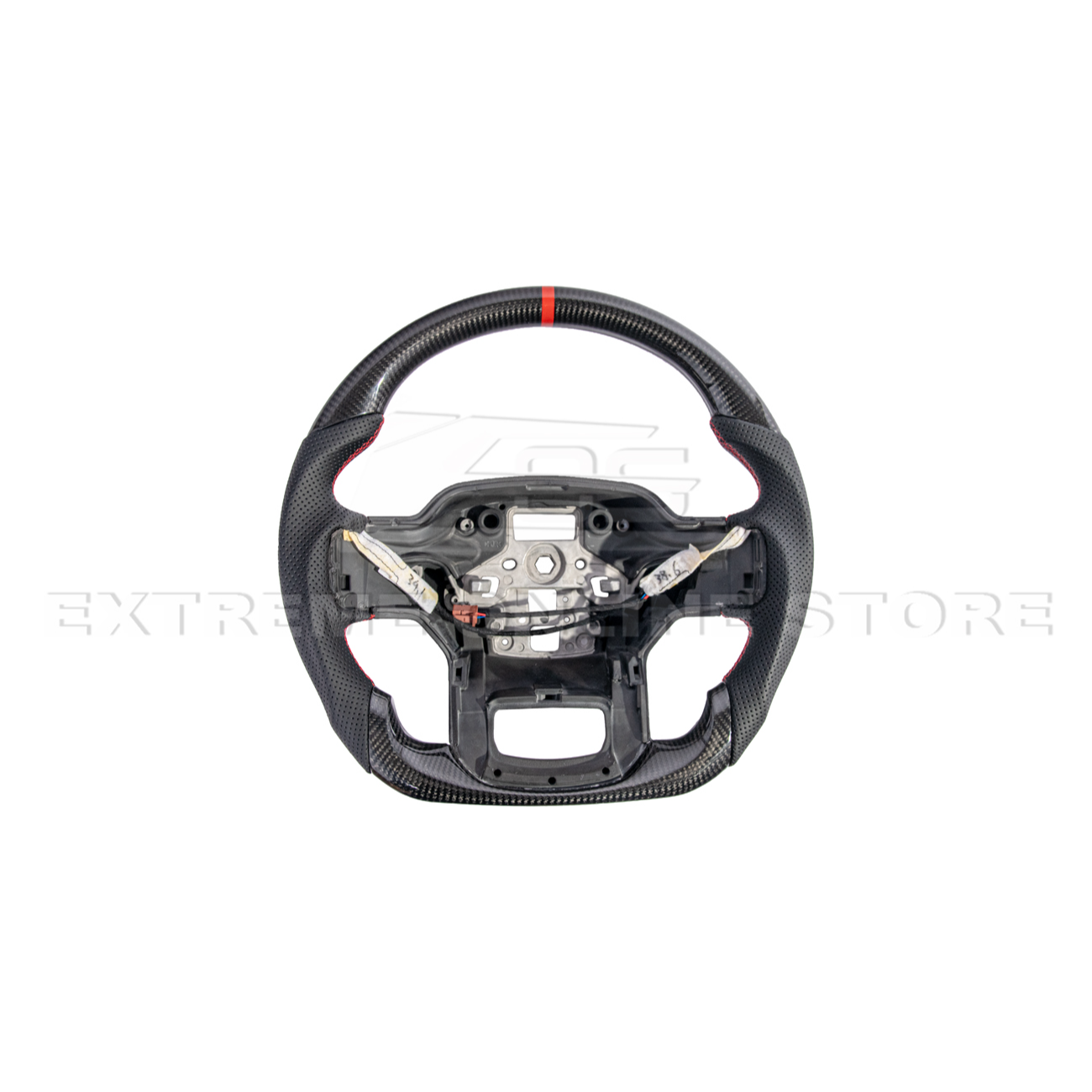 2021-Up Ford F-150 CARBON FIBER Perforated Leather Red Stripe Steering Wheel