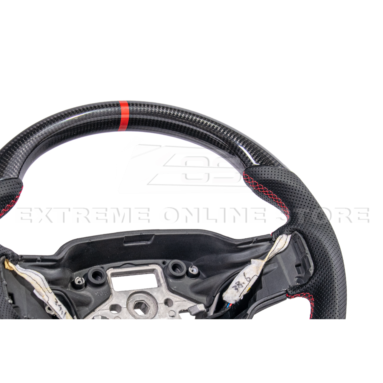 2021-Up Ford F-150 CARBON FIBER Perforated Leather Red Stripe Steering Wheel
