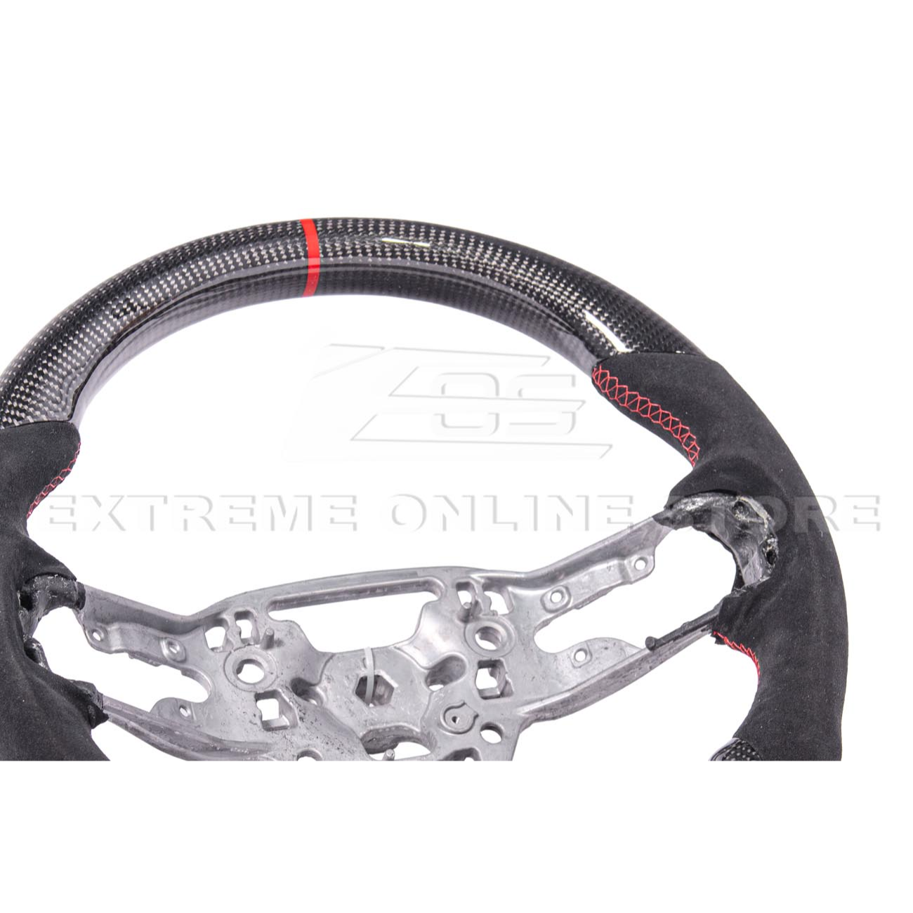 2024-Up Ford Mustang CARBON FIBER Alcantara Leather Red Stripe Steering Wheel