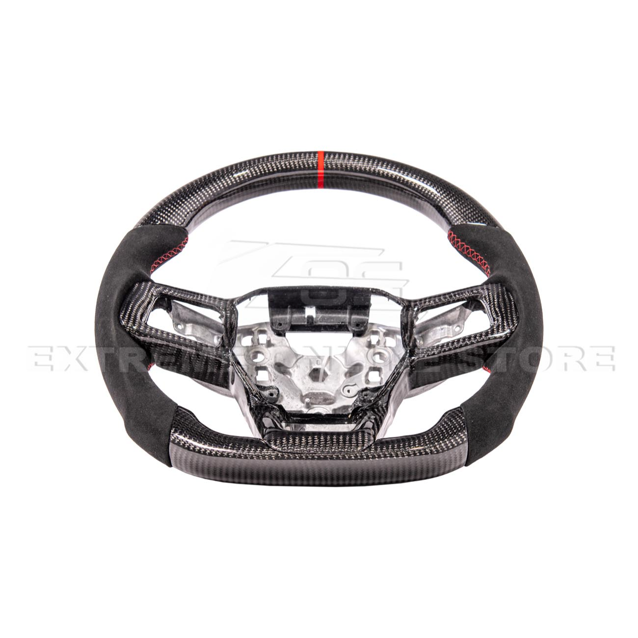 2024-Up Ford Mustang CARBON FIBER Alcantara Leather Red Stripe Steering Wheel