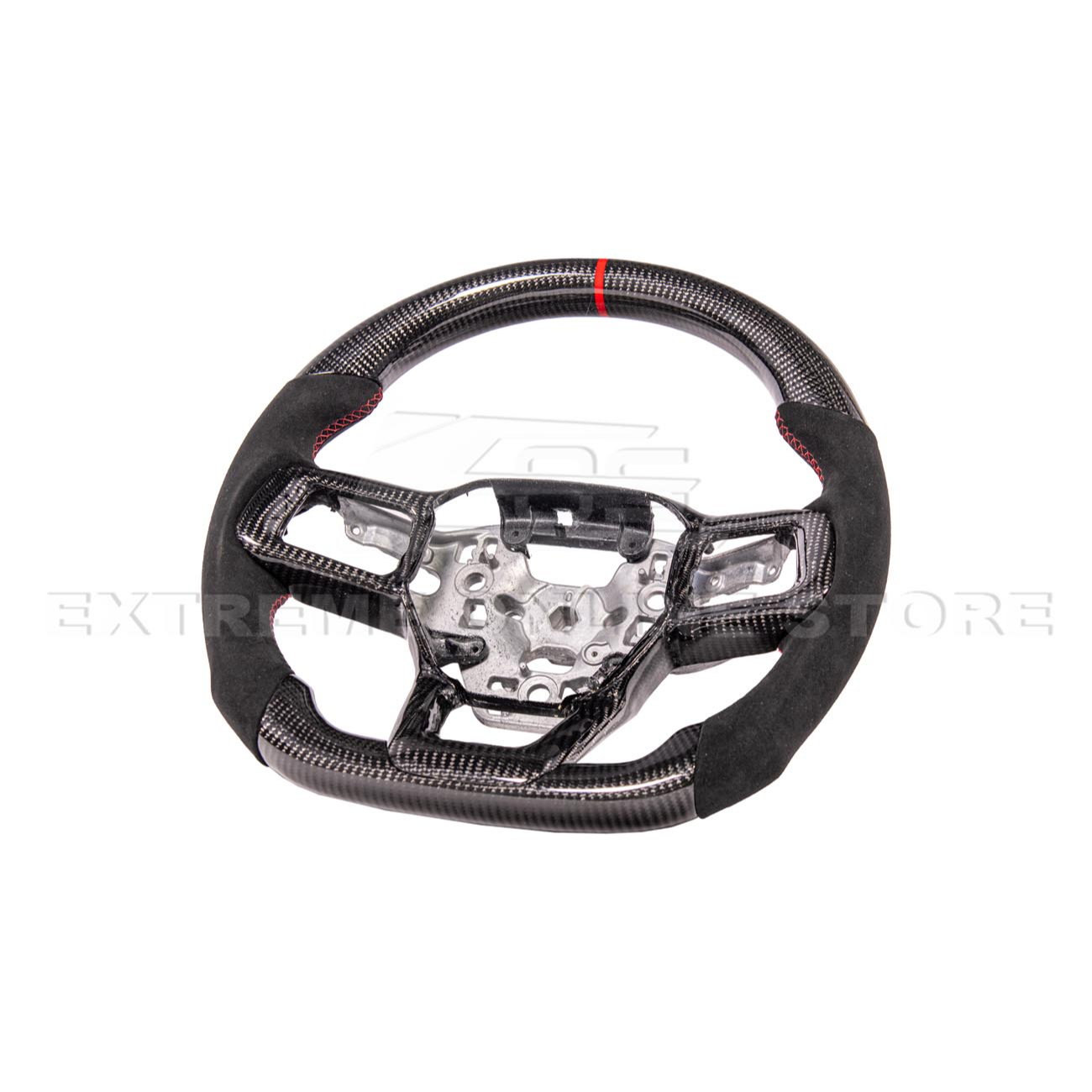 2024-Up Ford Mustang CARBON FIBER Alcantara Leather Red Stripe Steering Wheel