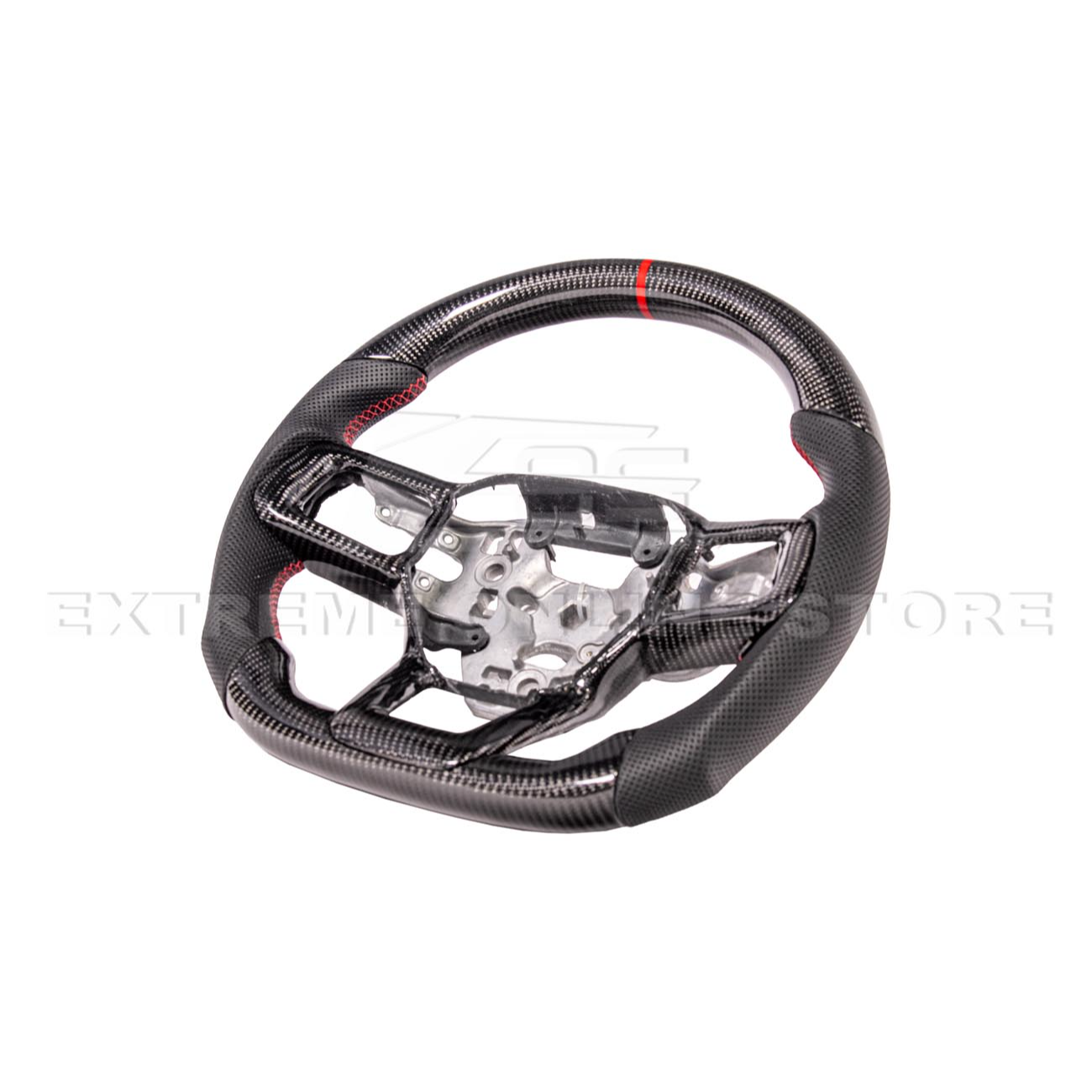 2024-Up Ford Mustang CARBON FIBER Perforated Leather Red Stripe Steering Wheel