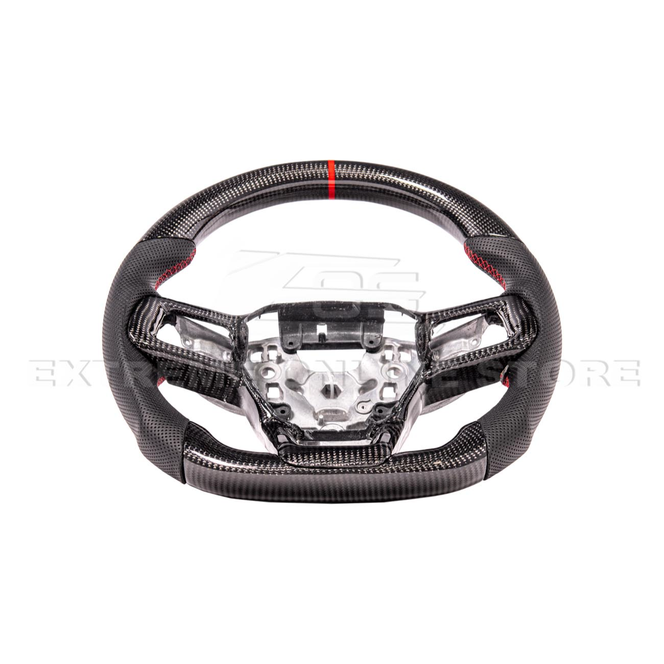 2024-Up Ford Mustang CARBON FIBER Perforated Leather Red Stripe Steering Wheel