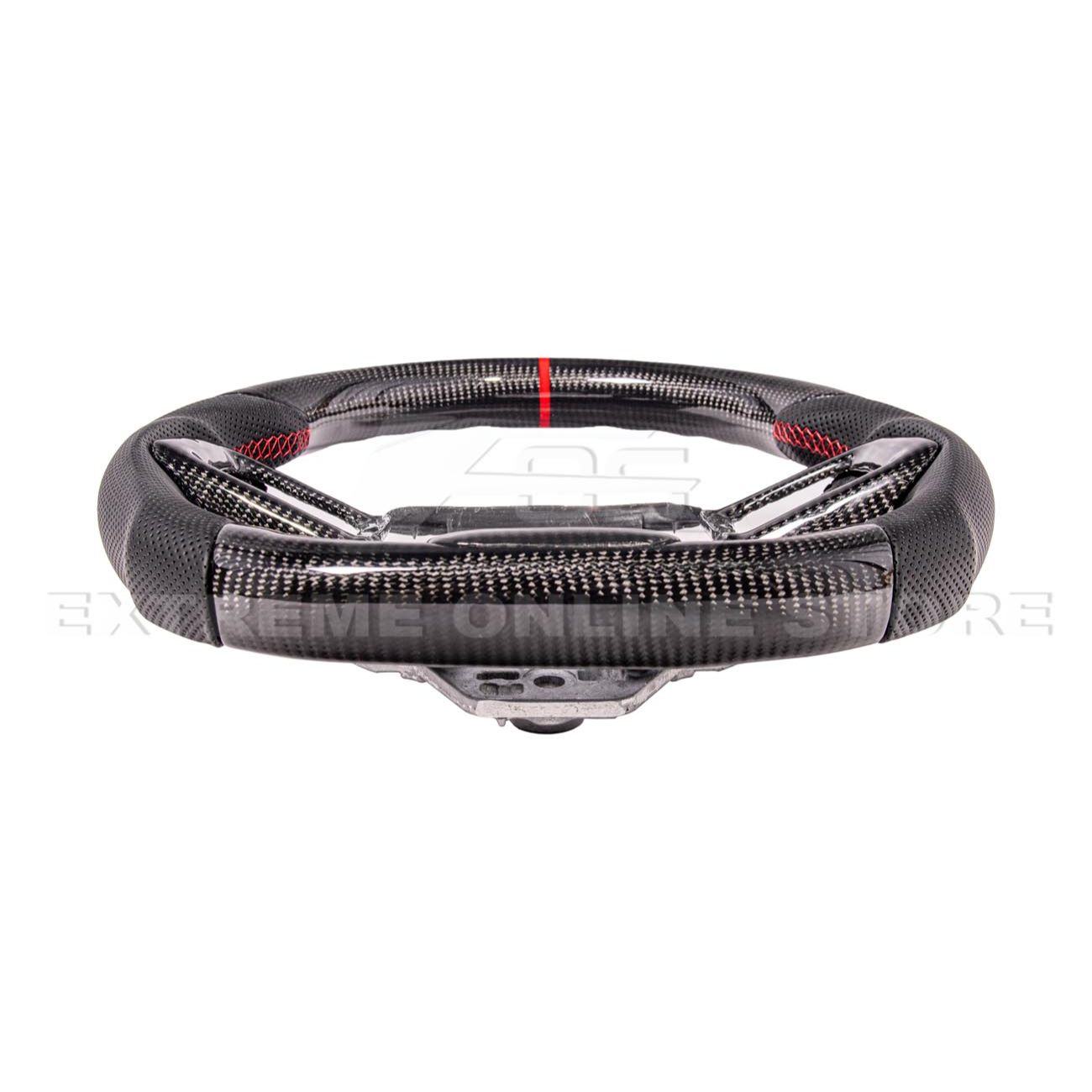 2024-Up Ford Mustang CARBON FIBER Perforated Leather Red Stripe Steering Wheel