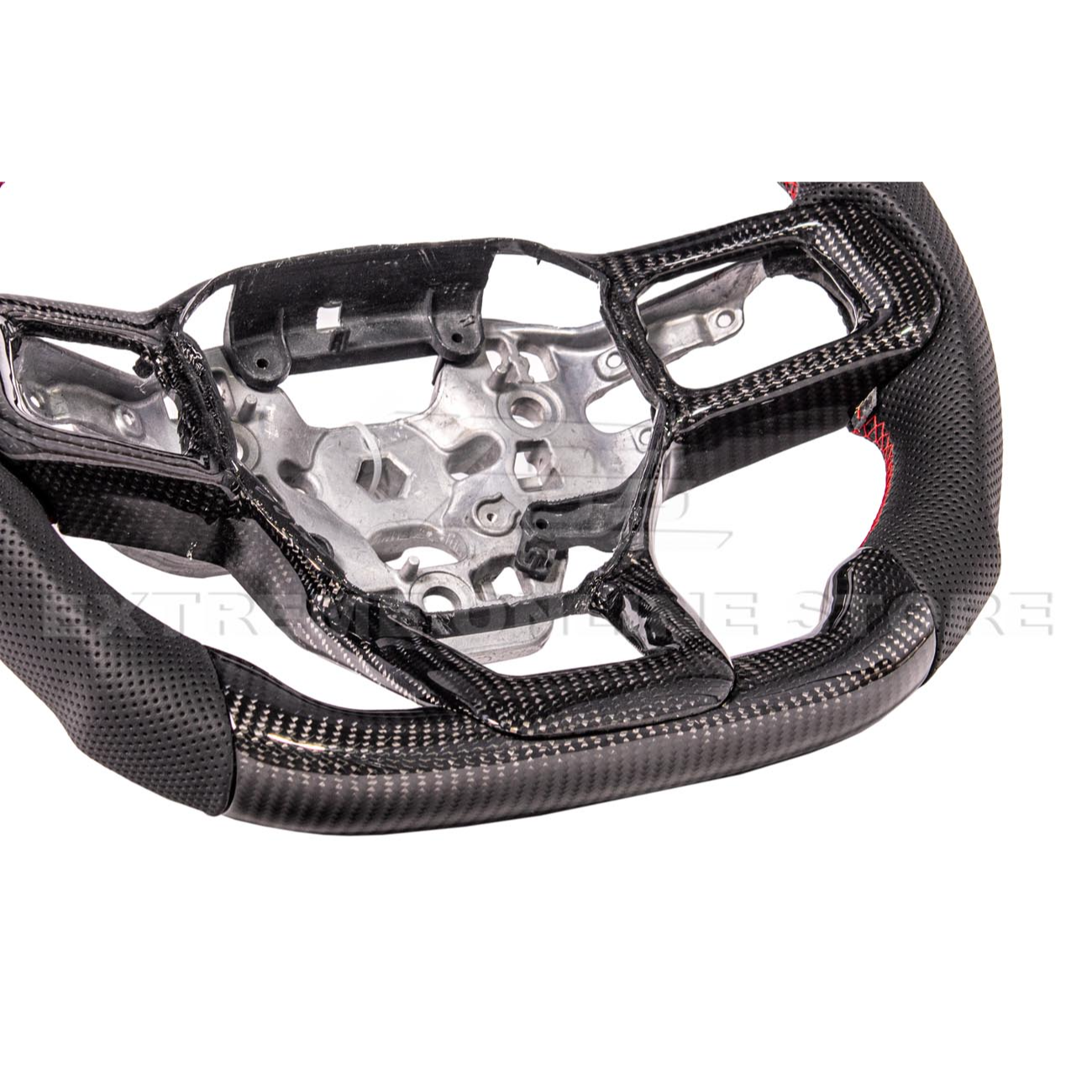 2024-Up Ford Mustang CARBON FIBER Perforated Leather Red Stripe Steering Wheel