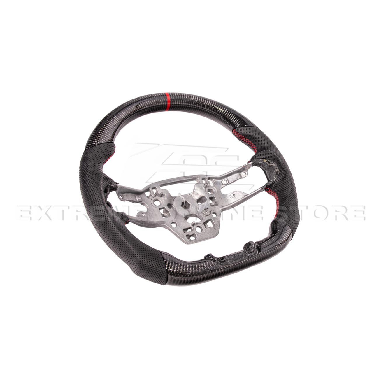 2024-Up Ford Mustang CARBON FIBER Perforated Leather Red Stripe Steering Wheel