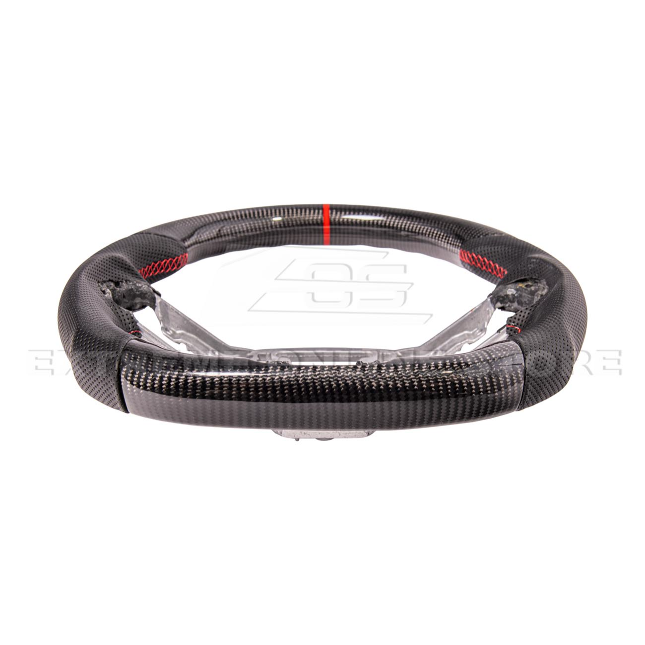 2024-Up Ford Mustang CARBON FIBER Perforated Leather Red Stripe Steering Wheel