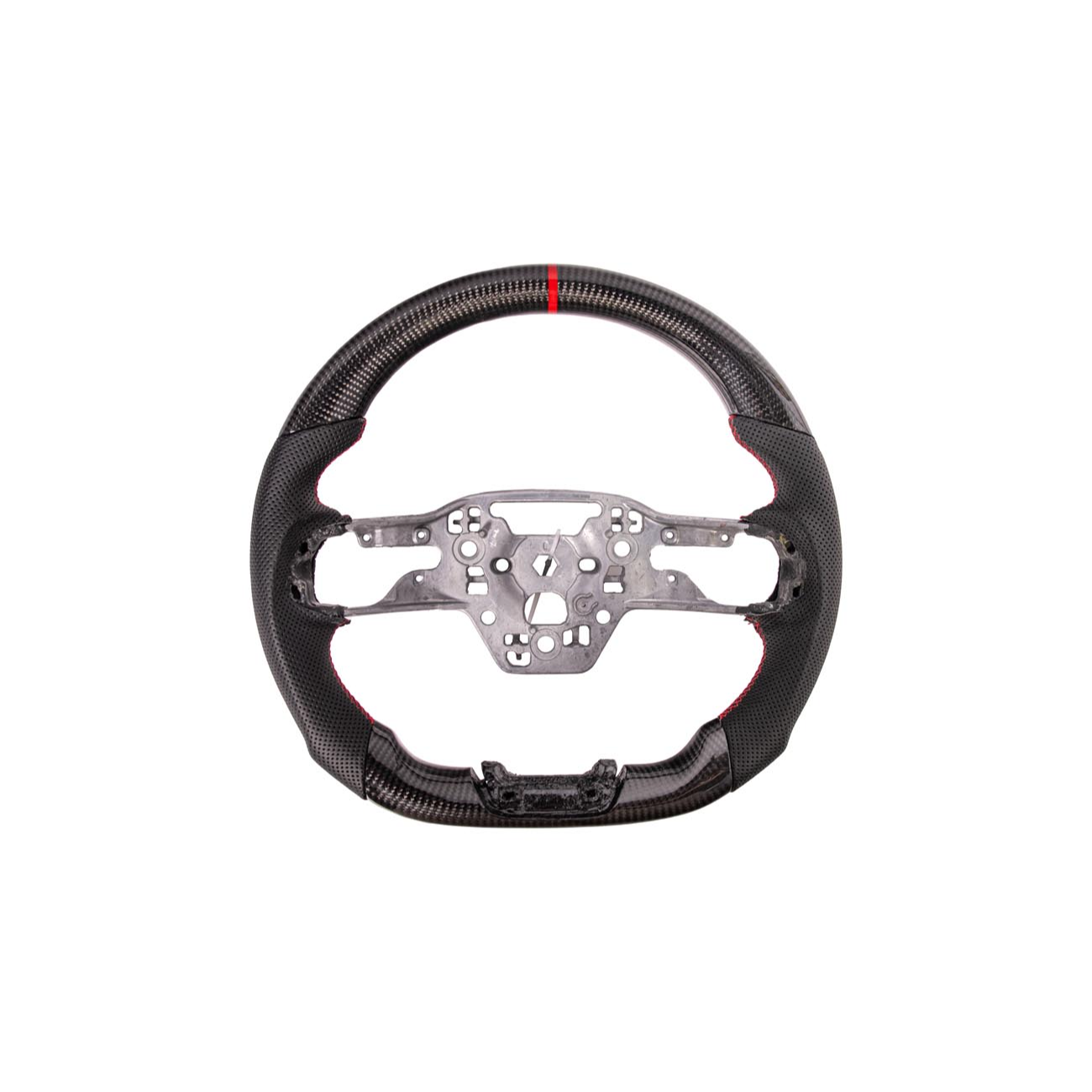 2024-Up Ford Mustang CARBON FIBER Perforated Leather Red Stripe Steering Wheel