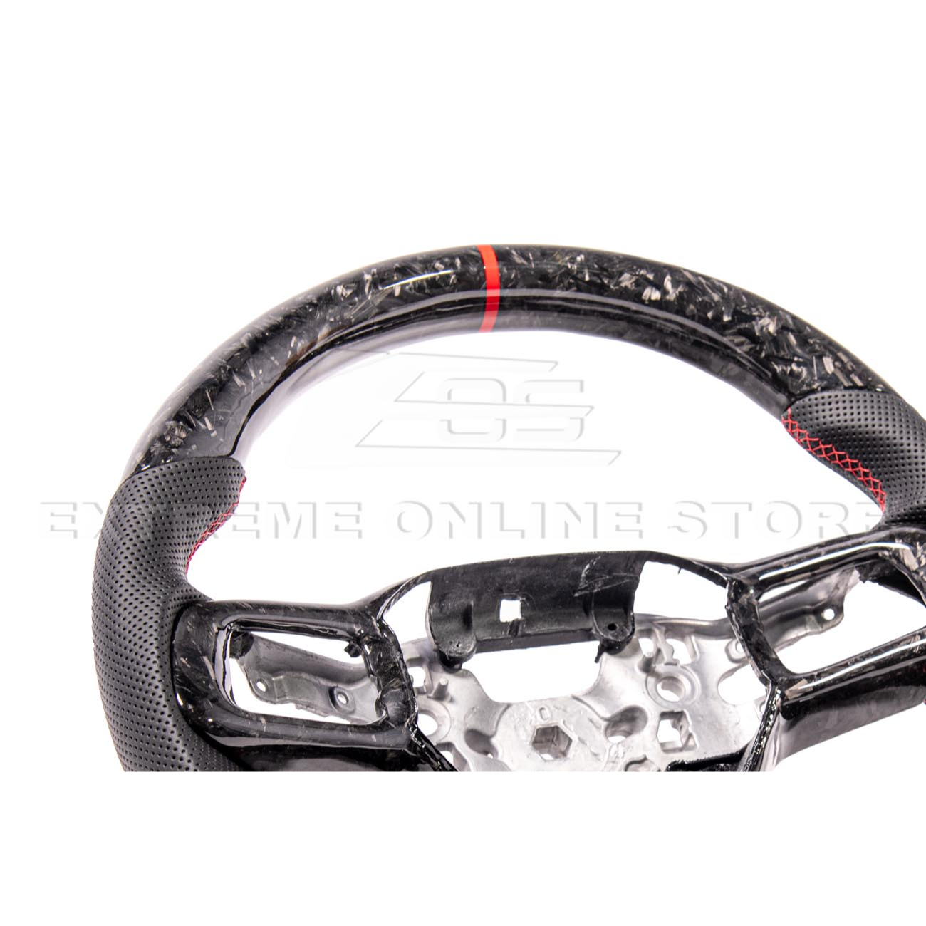 2024-Up Ford Mustang Forged CARBON FIBER Perforated Leather Red Stripe Steering Wheel