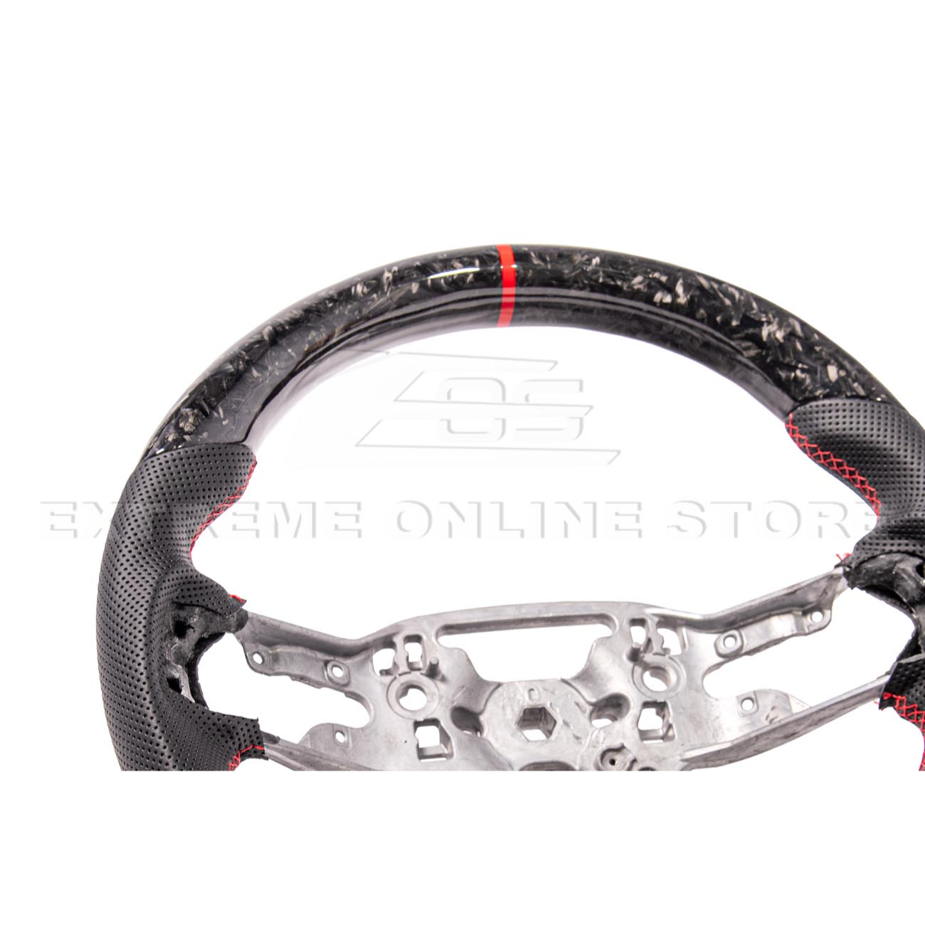 2024-Up Ford Mustang Forged CARBON FIBER Perforated Leather Red Stripe Steering Wheel