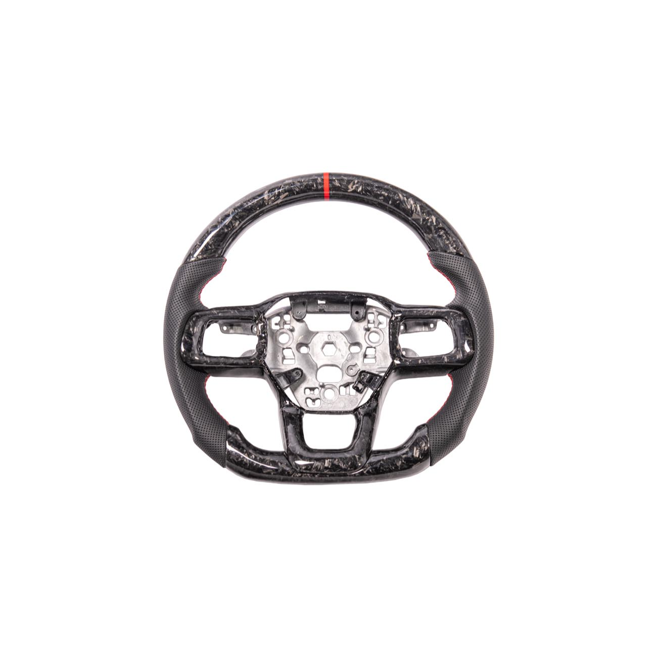 2024-Up Ford Mustang Forged CARBON FIBER Perforated Leather Red Stripe Steering Wheel