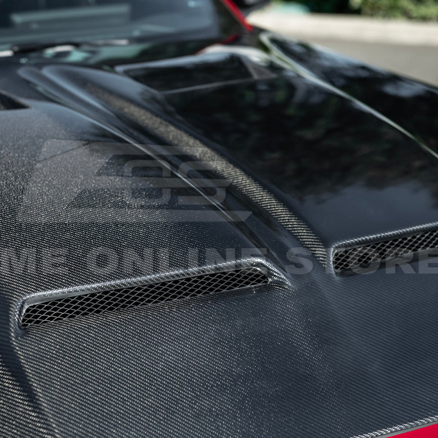 2024-Up Ford Mustang Super Snake Style CARBON FIBER Front Bumper Hood Vented Cover