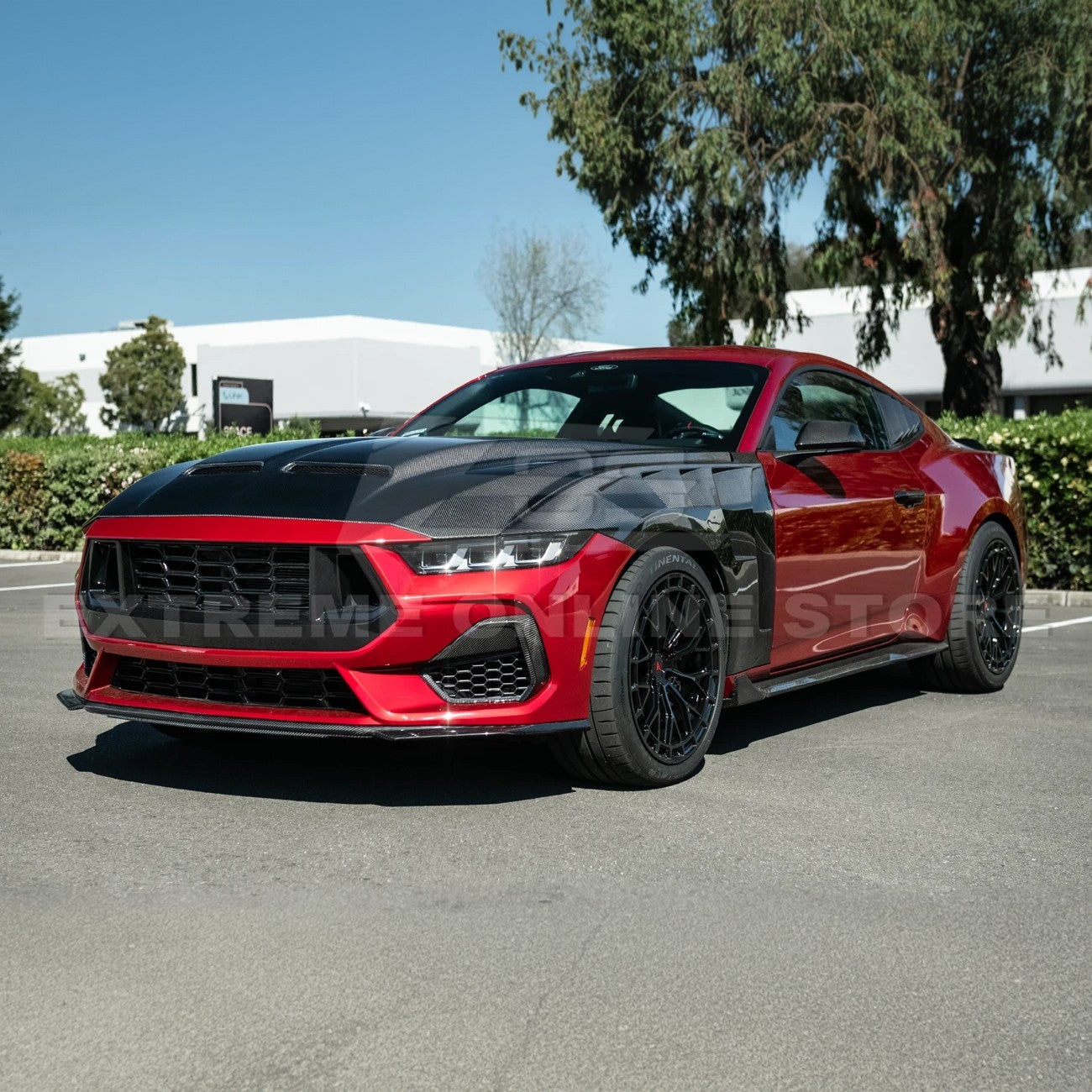 2024-Up Ford Mustang Super Snake Style CARBON FIBER Front Bumper Hood Vented Cover