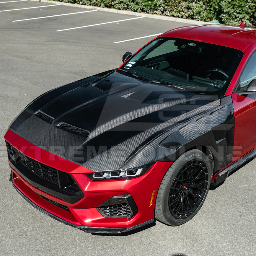 2024-Up Ford Mustang Super Snake Style CARBON FIBER Front Bumper Hood Vented Cover