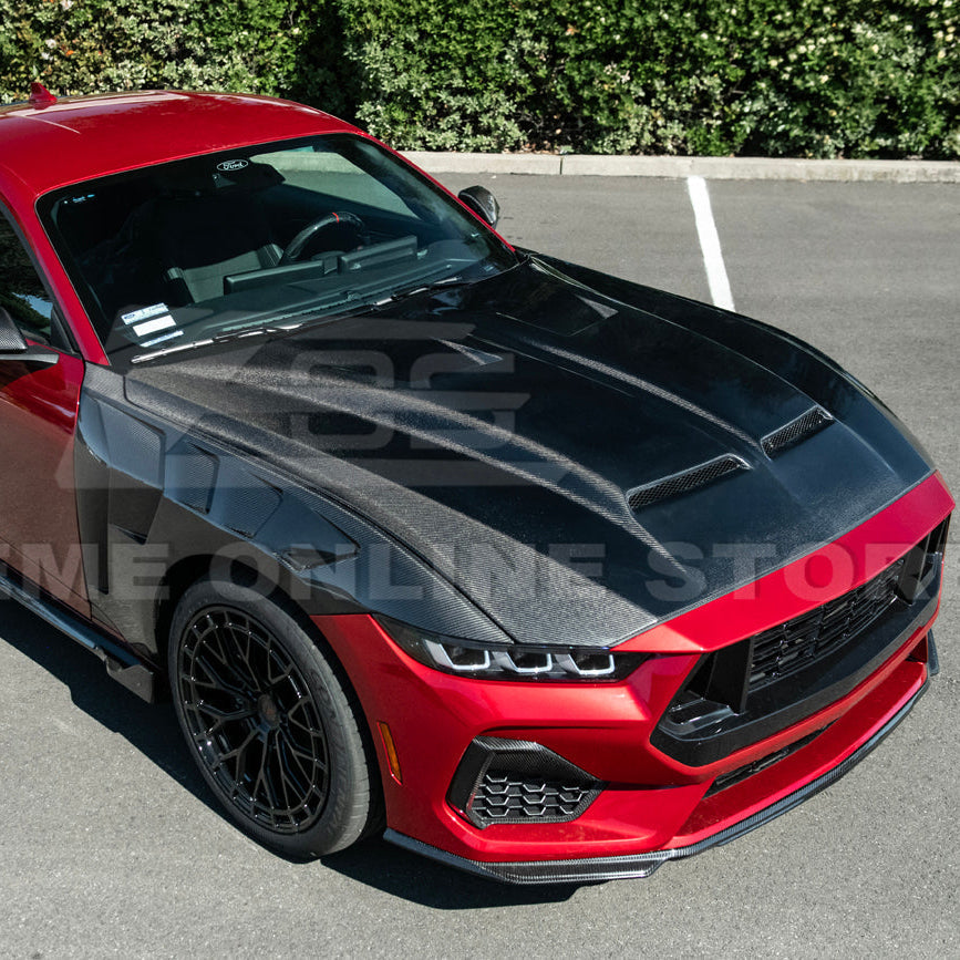 2024-Up Ford Mustang Super Snake Style CARBON FIBER Front Bumper Hood Vented Cover
