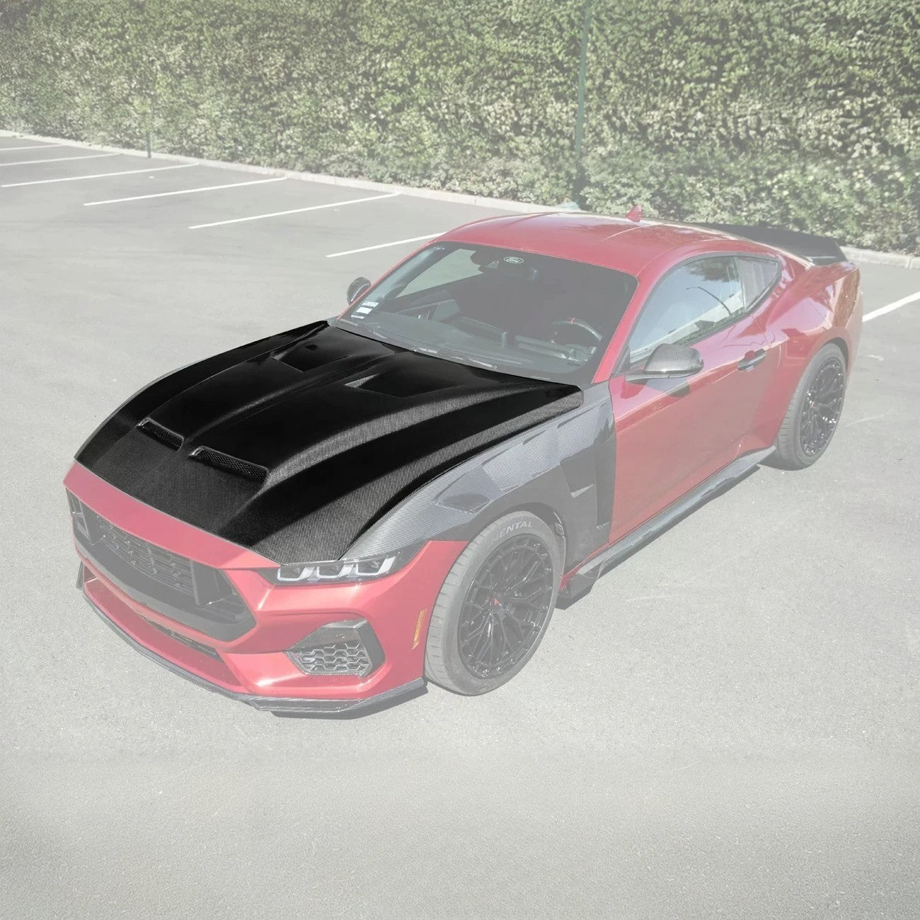 2024-Up Ford Mustang Super Snake Style CARBON FIBER Front Bumper Hood Vented Cover