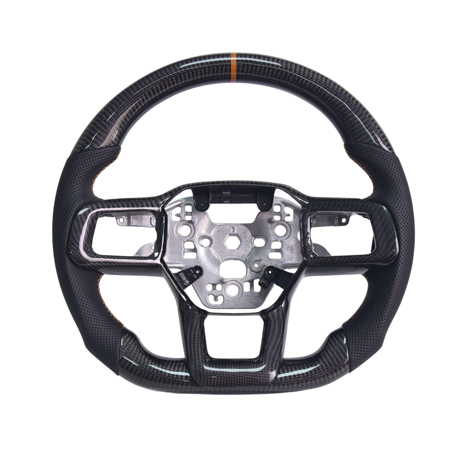 2024-Up Mustang Black Leather Orange Stitching Carbon Fiber Steering Wheel