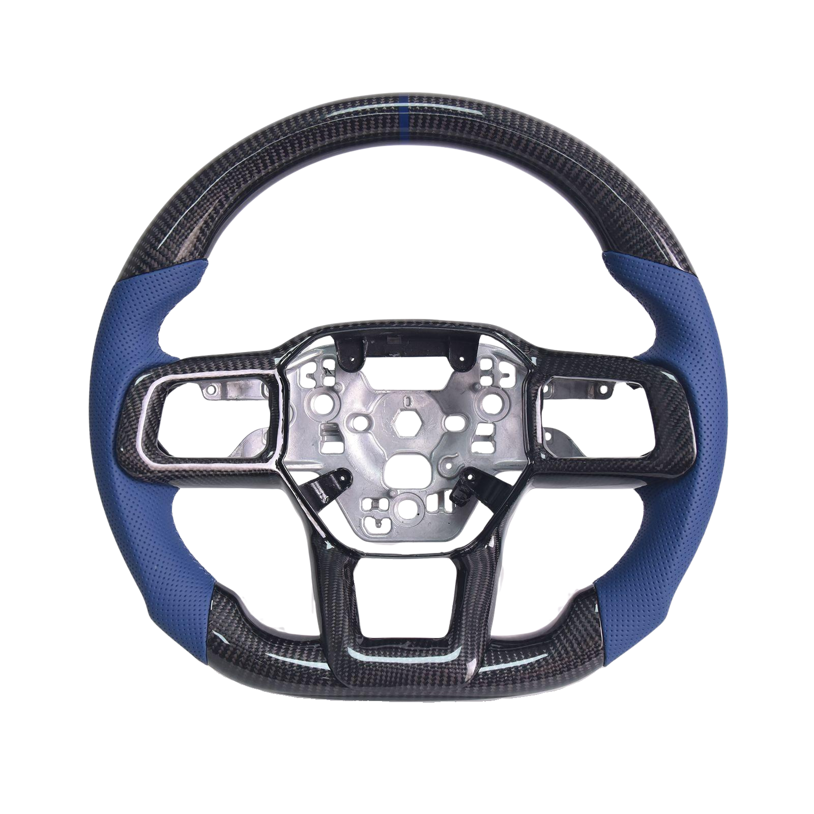 2024-Up Mustang Blue Leather Blue Stitching Carbon Fiber Steering Wheel