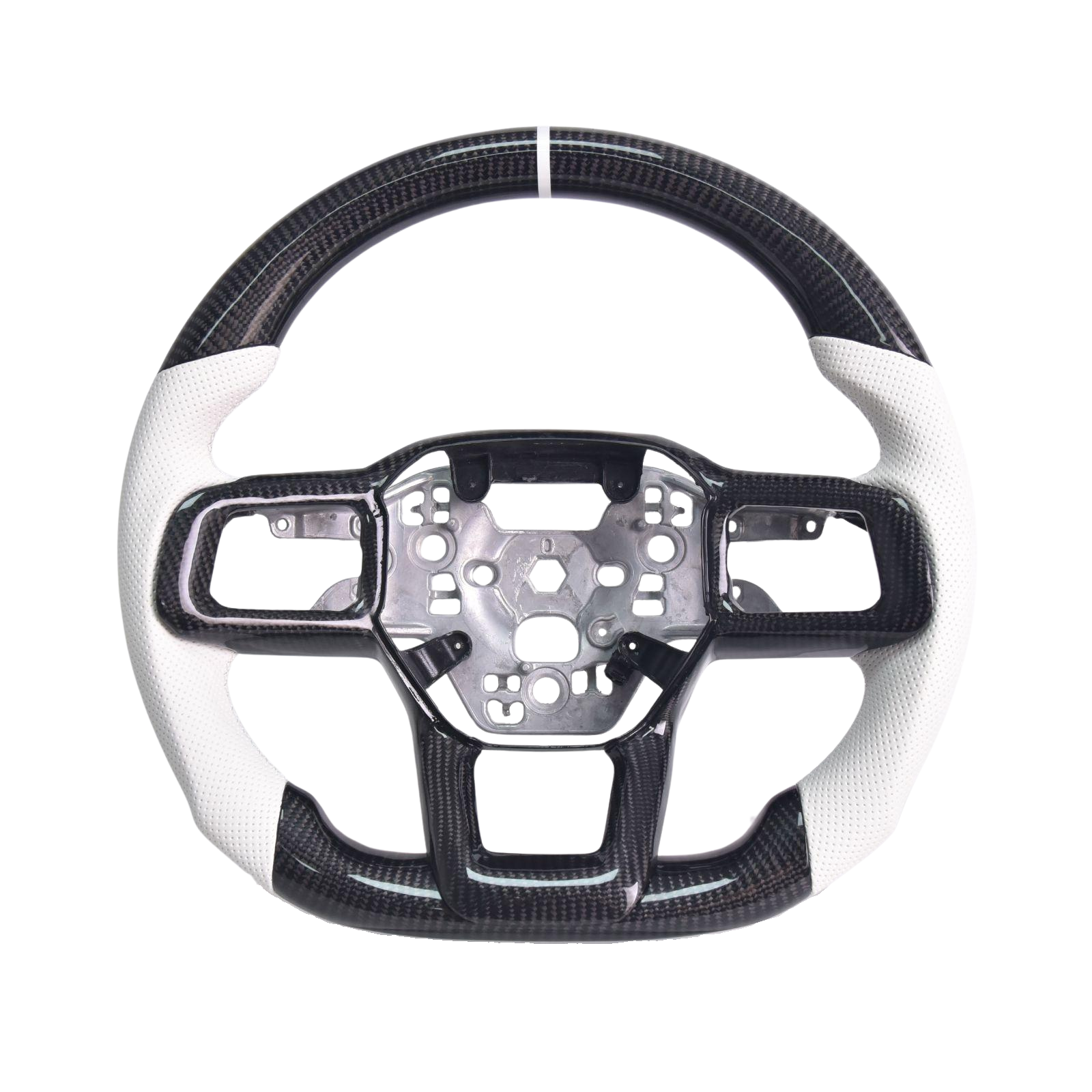 2024-Up Mustang White Leather White Stitching Carbon Fiber Steering Wheel