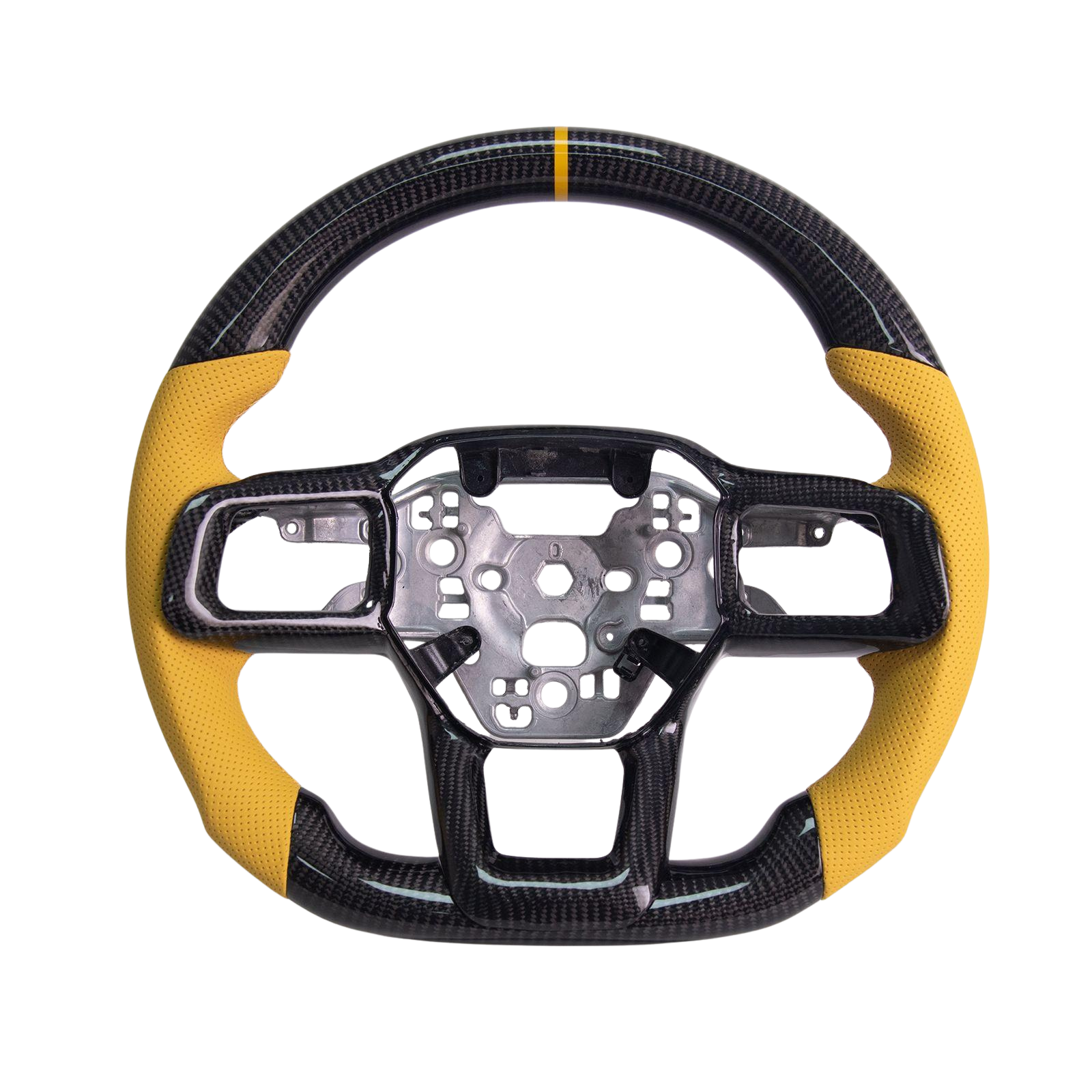 2024-Up Mustang Yellow Leather Yellow Stitching Carbon Fiber Steering Wheel