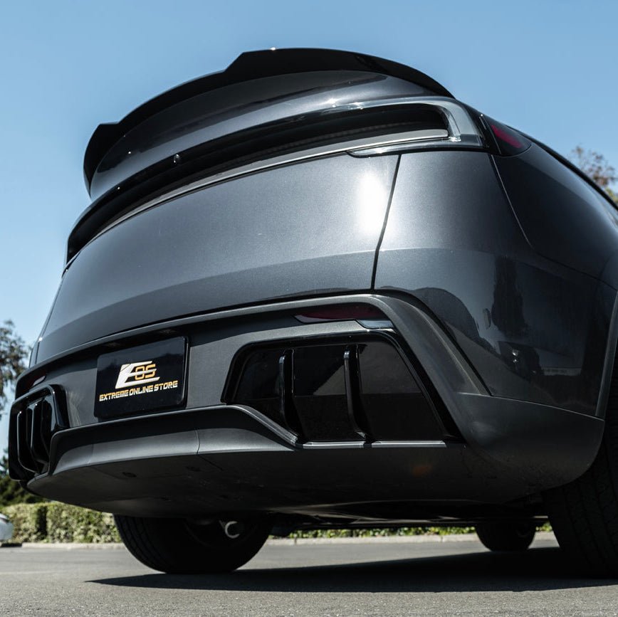 2025-Up Tesla Model Y | Fast Style Glossy Black Rear Bumper Finned Diffuser - Grocery Getter Performance