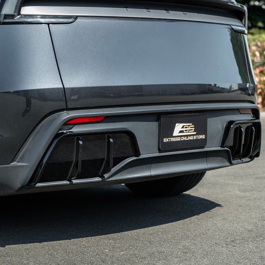 2025-Up Tesla Model Y | Fast Style Glossy Black Rear Bumper Finned Diffuser - Grocery Getter Performance