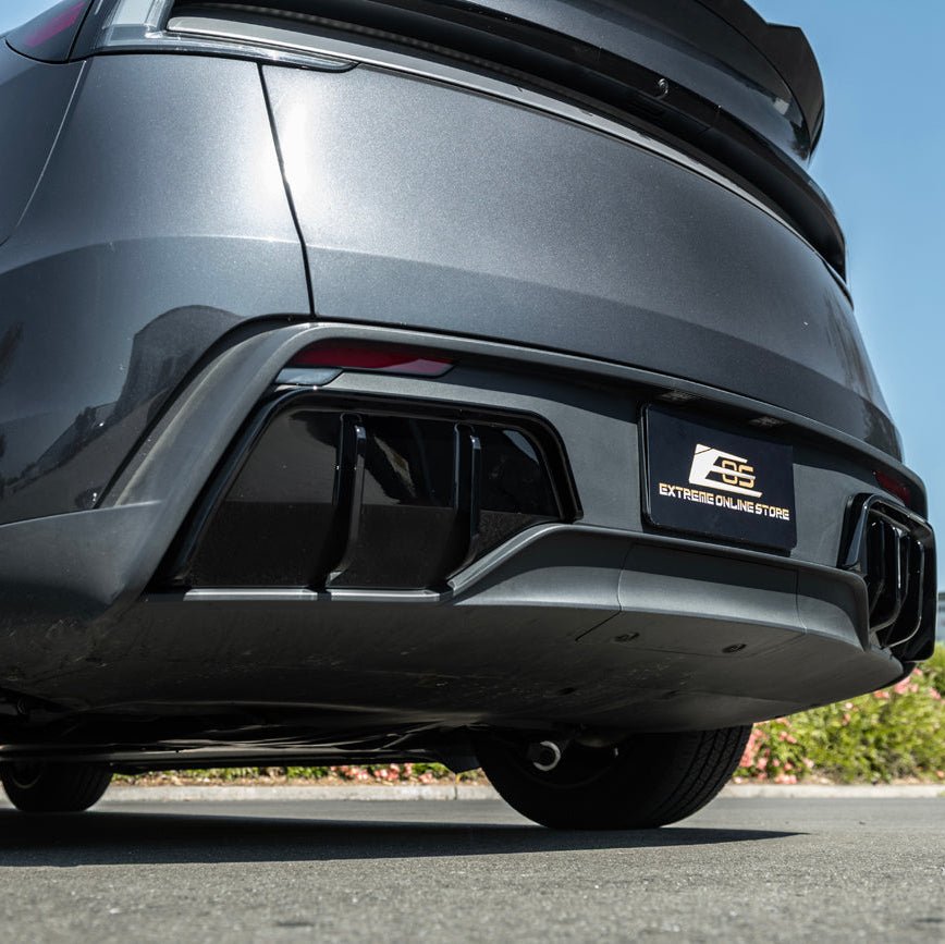 2025-Up Tesla Model Y | Fast Style Glossy Black Rear Bumper Finned Diffuser - Grocery Getter Performance