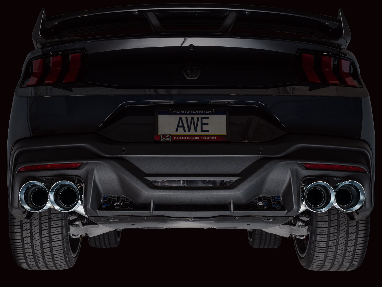 AWE Track Edition Exhaust for S650 Ford Mustang Dark Horse - Quad Chrome Silver Tips