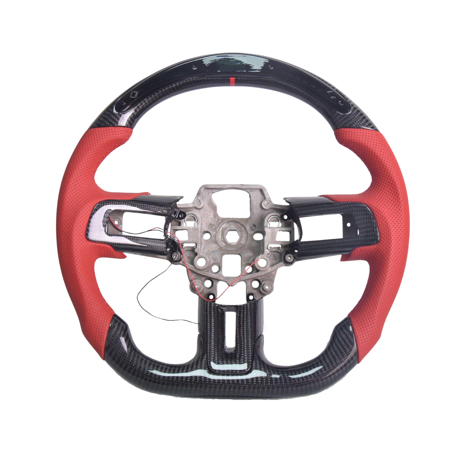 2015-23 Mustang Red Suede Leather LED Carbon Fiber Steering Wheel