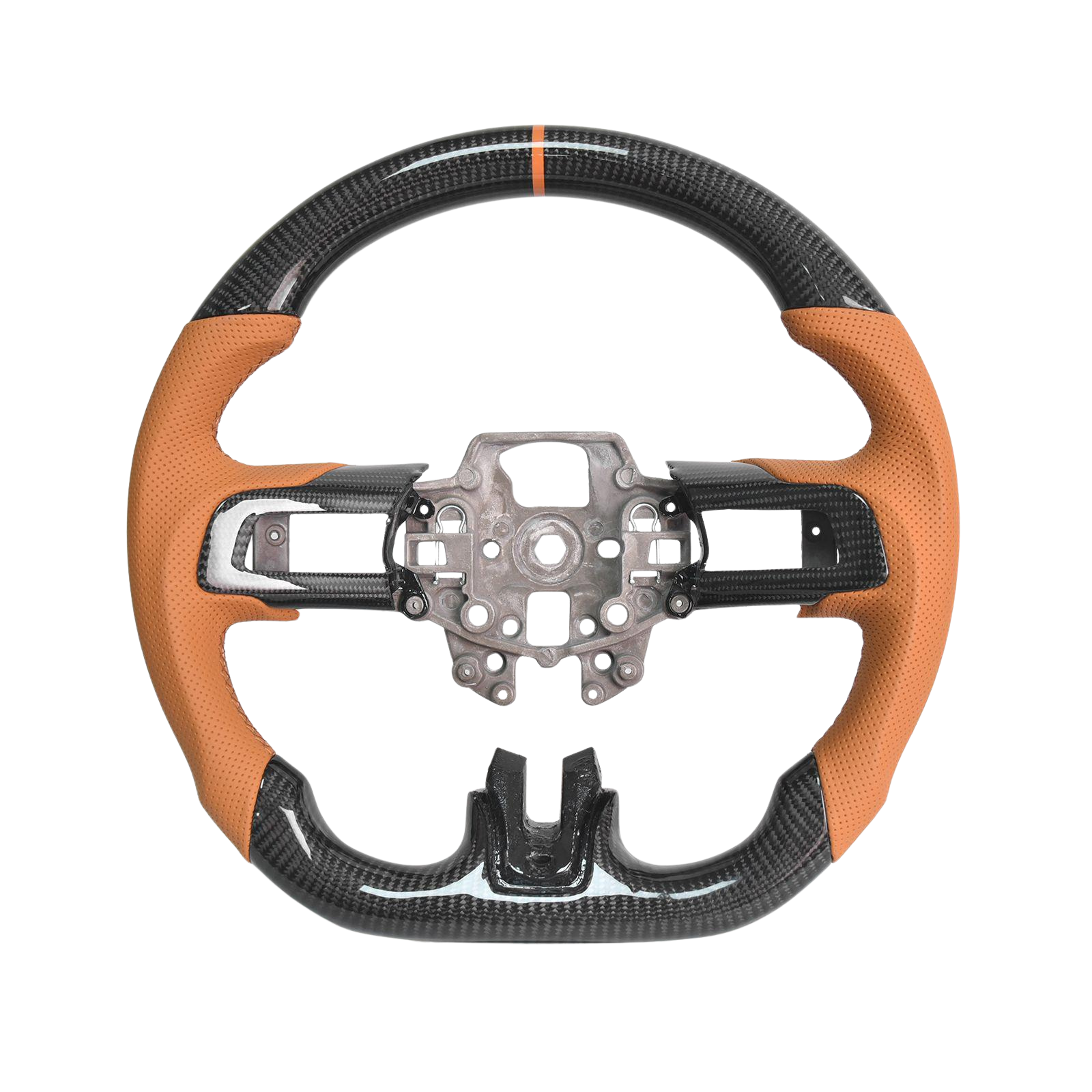 2015-23 Mustang Brown Leather Brown Stitching Carbon Fiber Steering Wheel