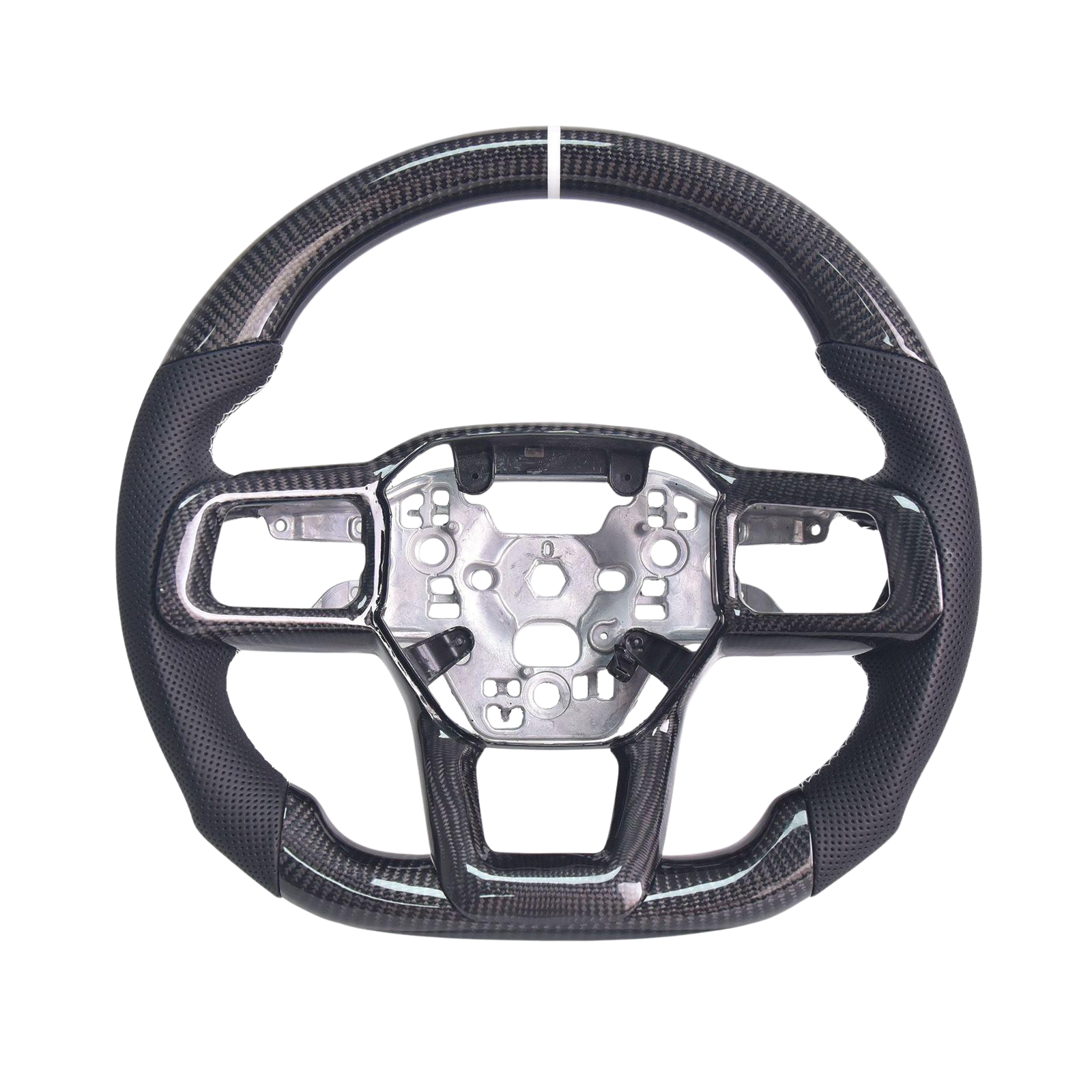 2024-Up Mustang Black Leather White Stitching Carbon Fiber Steering Wheel