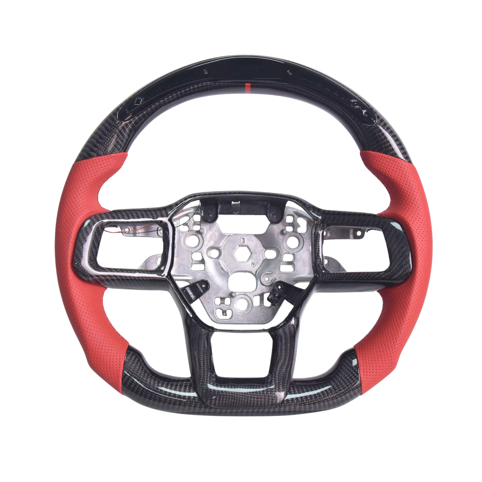 2024-Up Mustang Red Leather Red Stitching LED Carbon Fiber Steering Wheel