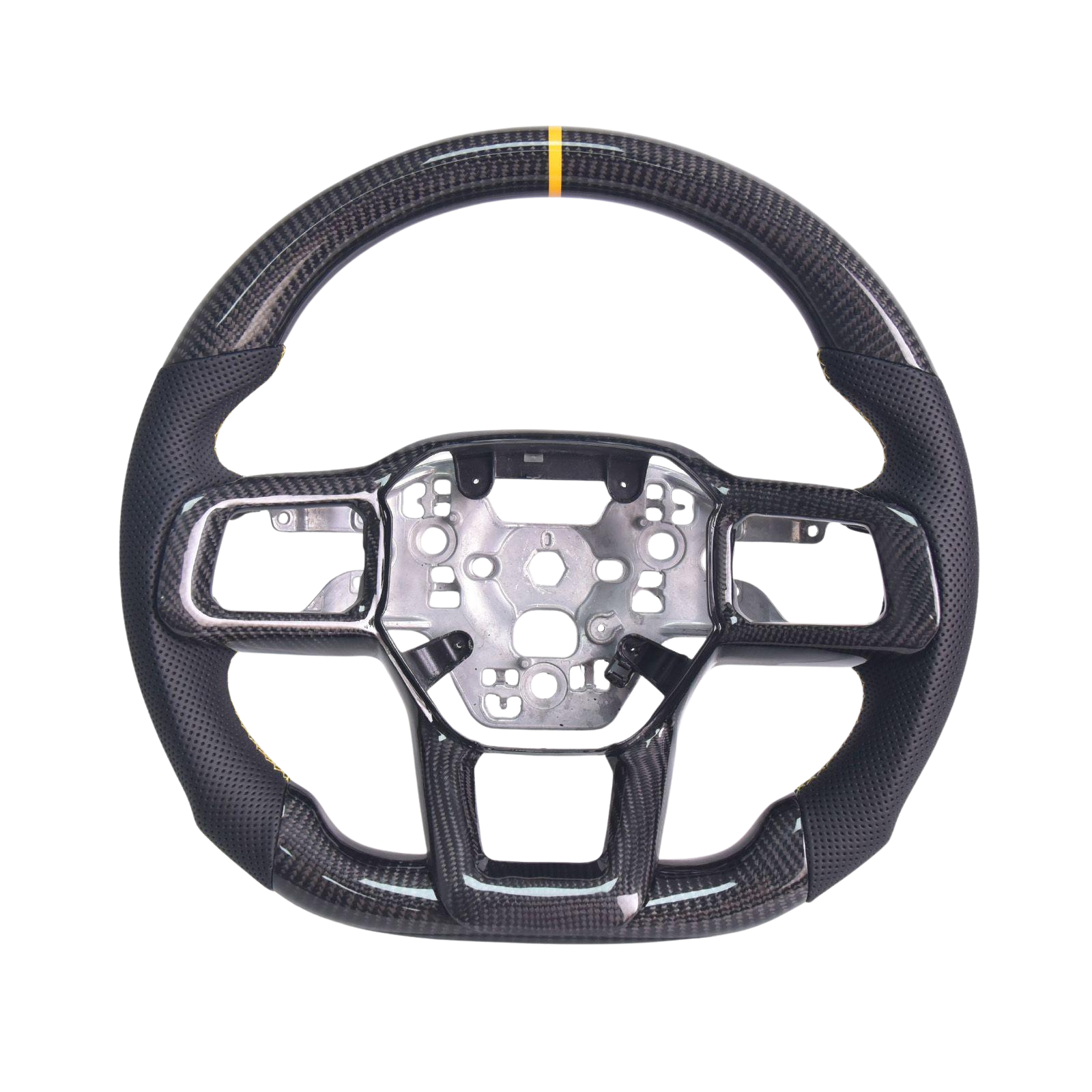 2024-Up Mustang Black Leather Yellow Stitching Carbon Fiber Steering Wheel