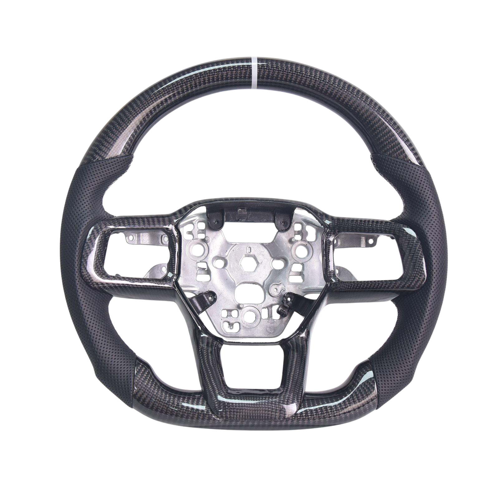 2024-Up Mustang Black Leather Gray Stitching Carbon Fiber Steering Wheel